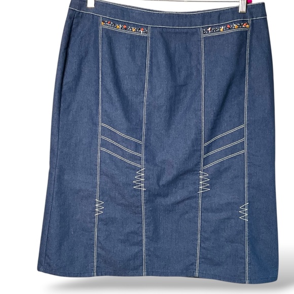 LANA SPORT Cotton Blend Chambray A-Line Skirt Beaded and Embroidered Back Zip 18 - Picture 1 of 9